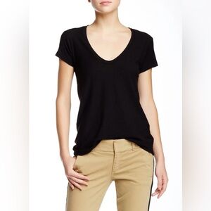 James Perse Black Vneck Short Sleeve Tshirt Cotton Blend Women’s 2‎ / Medium